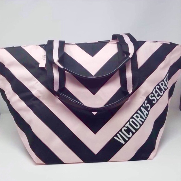 Victoria’s Secret Big Striped Tote Pink & Black - Picture 2 of 7